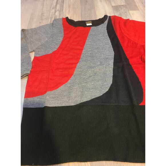 Salon studio small womens red black and gray knit 3/4 sleeve sweater - Picture 2 of 9